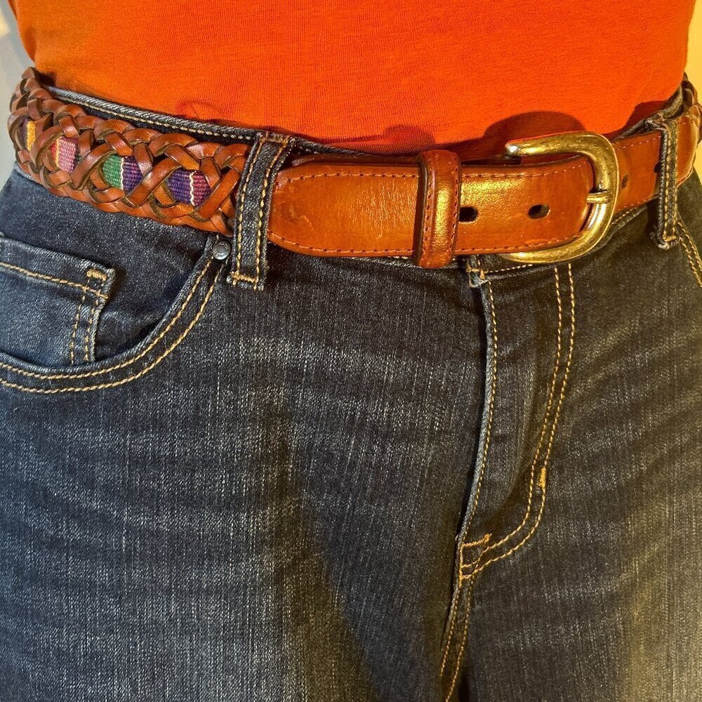 Fossil SZS Braided multi color tape leather belt western artsy ranch southwest